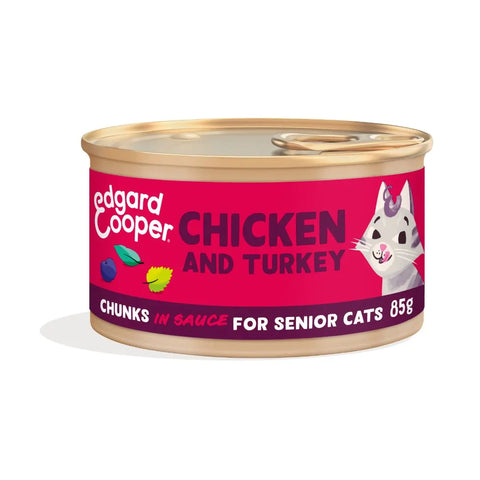 Edgard & Cooper Senior Cat Trocitos en Salsa Pollo y Pavo de Corral 85g LOBITOS