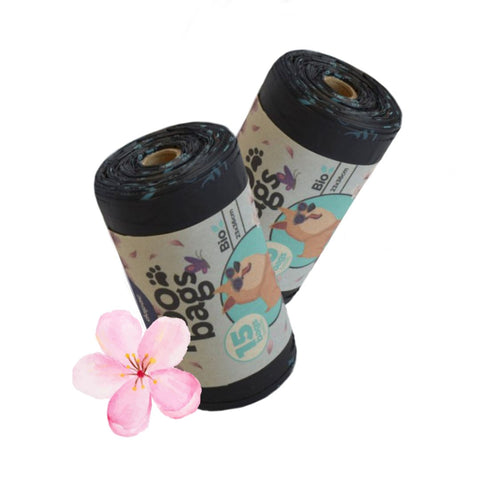 PooBags Negras BIO con Asa y Aroma Cereza 1 Rollo de 15 bolsas