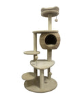 Árbol rascador para gatos beige con nido superior, cueva de fibra natural y postes de sisal, 60x48x134 cm