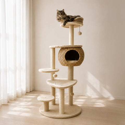 Twinbee Árbol Rascador con Cueva de Mimbre - 134cm