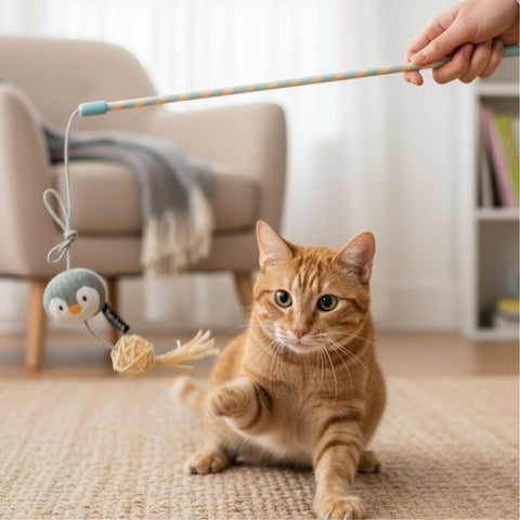 Twinbee Cat Toy Caña de Pingüino con Catnip