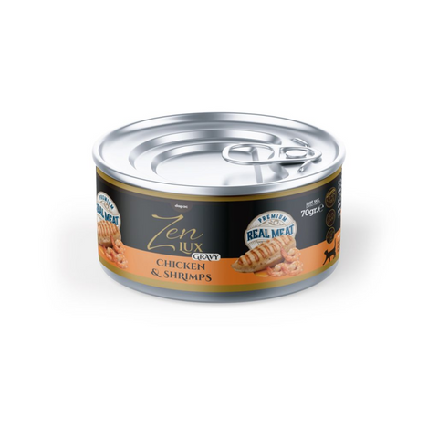Zen Lux Pollo y Gambas en Salsa, lata de comida húmeda para gato de 70 g