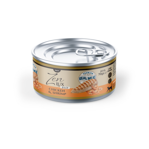 Zen Lux Pollo y Gambas en Gelatina, lata de comida húmeda para gato de 70 g