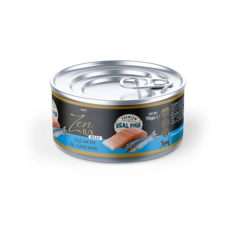 Zen Lux Salmón y Sardina en Gelatina, lata de comida húmeda para gato de 70 g