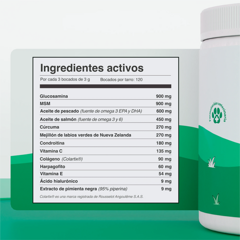 Ingredientes de Balto Articulaciones salmón: glucosamina, condroitina, MSM, mejillón verde y aceite de salmón