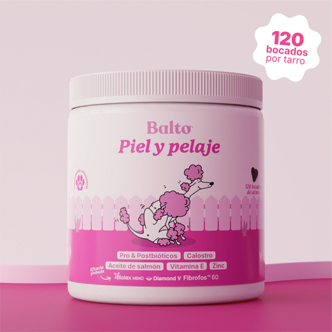 Balto Piel y Pelaje sabor salmón, bote de 120 bocados para perros