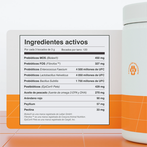 Ingredientes de Balto Probióticos: probióticos, prebióticos, postbióticos, arándano, pectina y psyllium