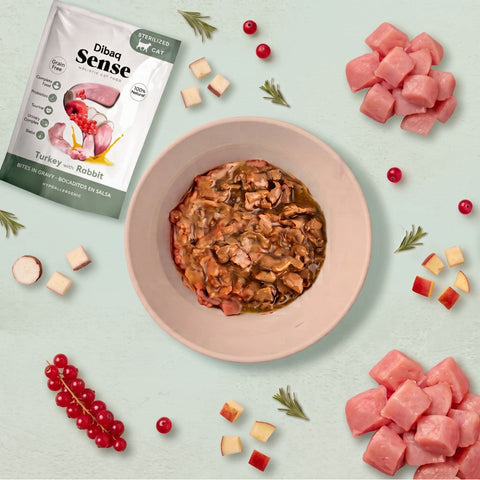 Dibaq Sense Cat Bocaditos de Pavo con Conejo 100g