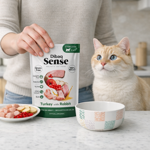 Dibaq Sense Cat Bocaditos de Pavo con Conejo 100g