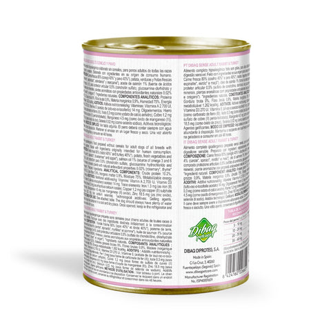 Dibaq Sense Sensitive Conejo y Pavo sin Cereales 380g