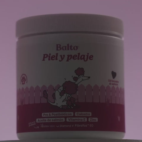 Vídeo de Balto Piel y Pelaje, bocados para perros sabor salmón