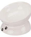 Comedero de cerámica elevado Trixie blanco con huellas negras de 15 cm de alto para gato